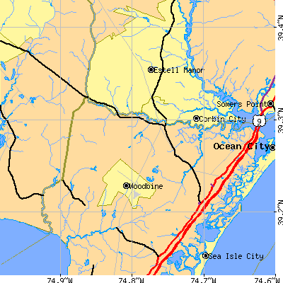 Zip code 08270 close-up map
