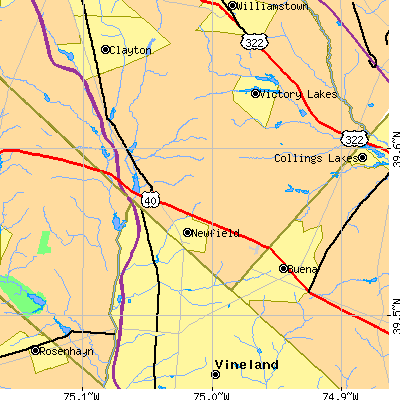 Zip code 08344 close-up map