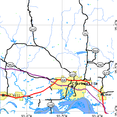 Zip code 72830 close-up map