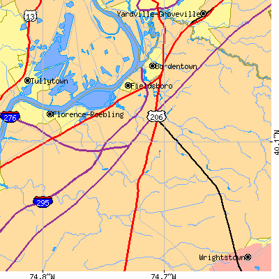Zip code 08505 close-up map