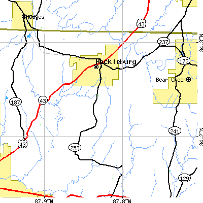Zip code 35564 close-up map