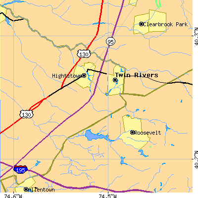Zip code 08520 close-up map