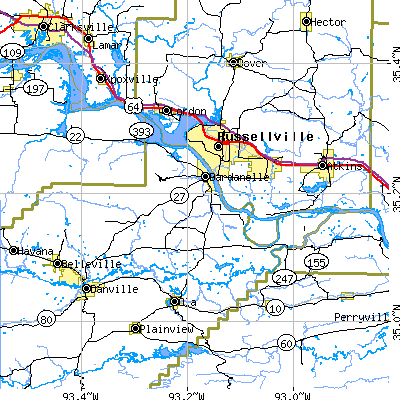 Zip code 72834 close-up map