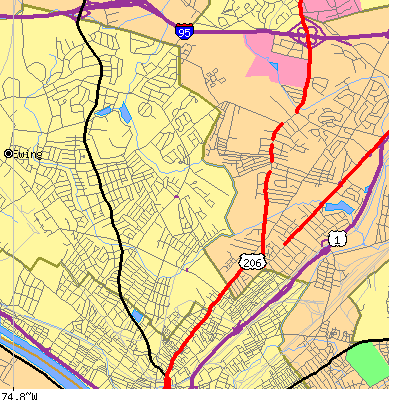Zip code 08638 close-up map