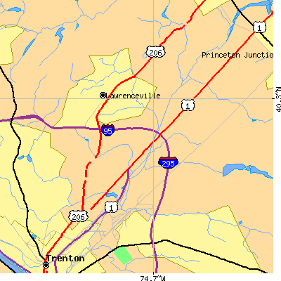 Zip code 08648 close-up map
