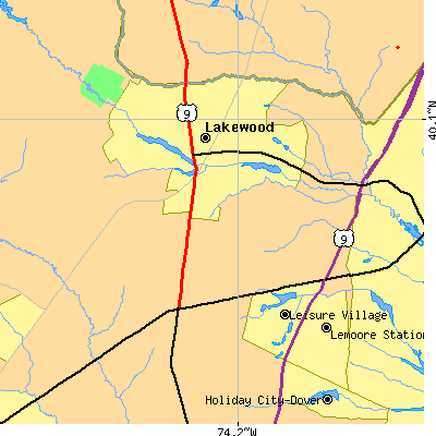 Zip code 08701 close-up map