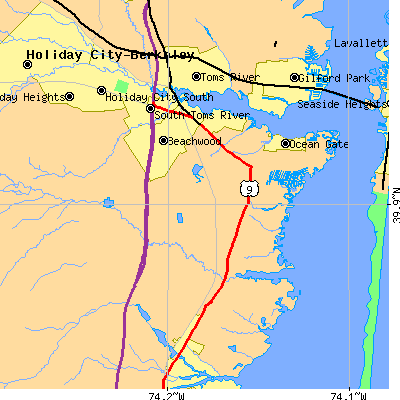 Zip code 08721 close-up map