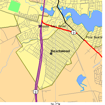Zip code 08722 close-up map