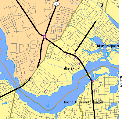 Zip code 08730 close-up map