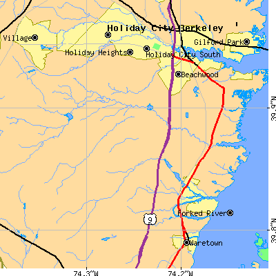 Zip code 08731 close-up map
