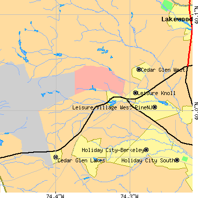 Zip code 08733 close-up map