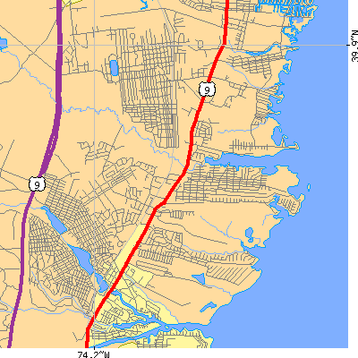 Zip code 08734 close-up map