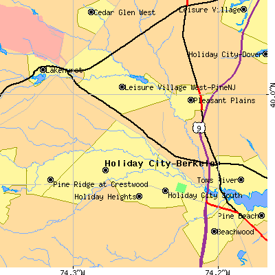 Zip code 08757 close-up map