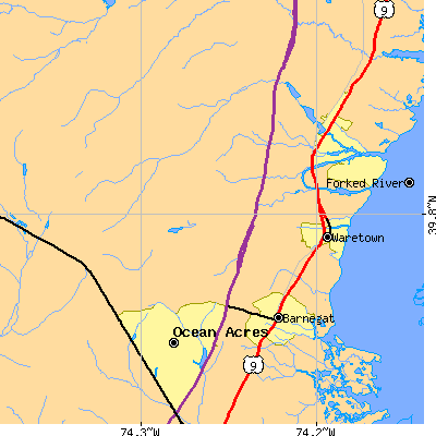 Zip code 08758 close-up map