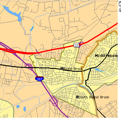 Zip code 08805 close-up map