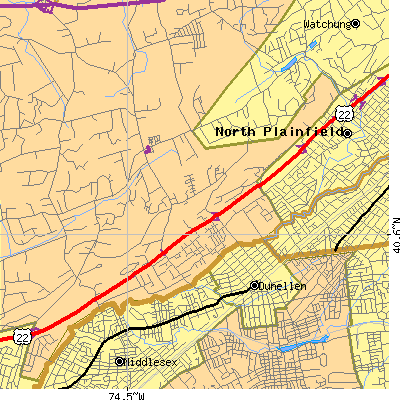 Zip code 08812 close-up map