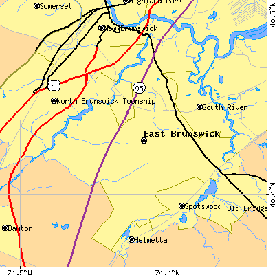 Zip code 08816 close-up map