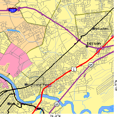 Zip code 08817 close-up map