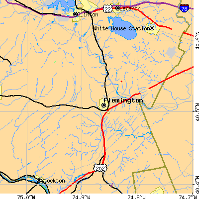 Zip code 08822 close-up map