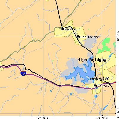 Zip code 08827 close-up map