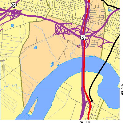 Zip code 08832 close-up map