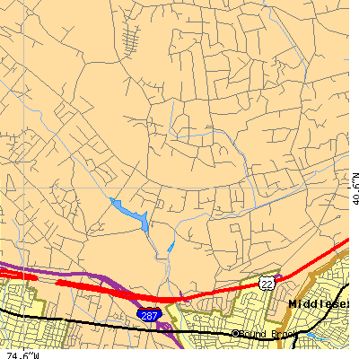 Zip code 08836 close-up map