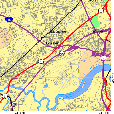 Zip code 08837 close-up map