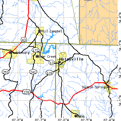 Zip code 35565 close-up map