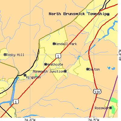 Zip code 08852 close-up map