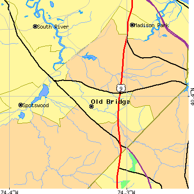 Zip code 08857 close-up map