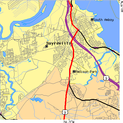 Zip code 08859 close-up map