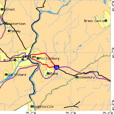 Zip code 08865 close-up map
