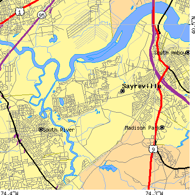 Zip code 08872 close-up map