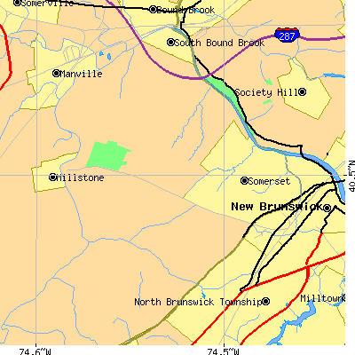 Zip code 08873 close-up map