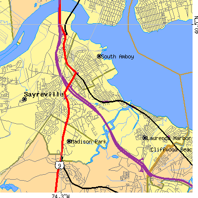Zip code 08879 close-up map