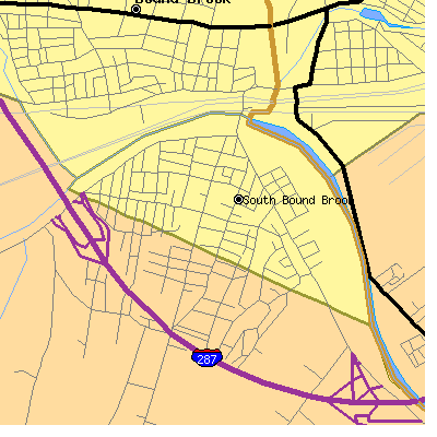 Zip code 08880 close-up map