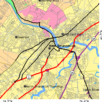 Zip code 08901 close-up map