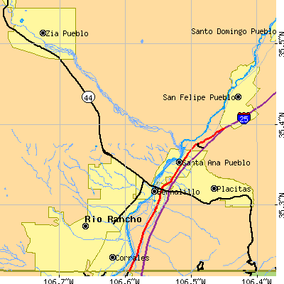 Zip code 87004 close-up map