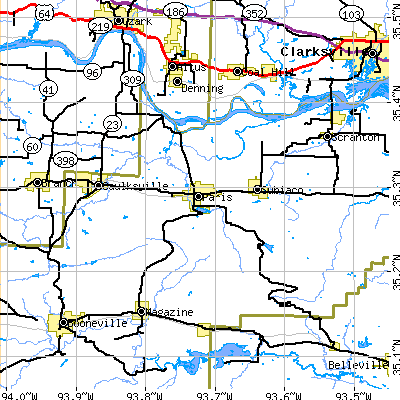 Zip code 72855 close-up map