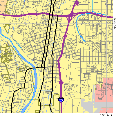 Zip code 87102 close-up map