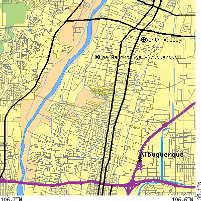 Zip code 87107 close-up map