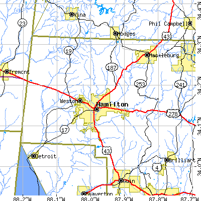 Zip code 35570 close-up map