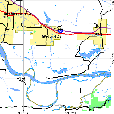Zip code 72858 close-up map