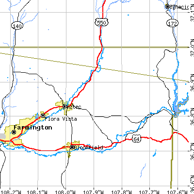 Zip code 87410 close-up map