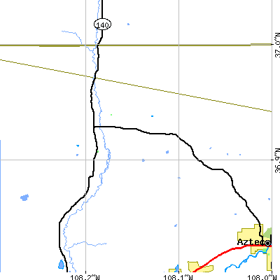 Zip code 87418 close-up map