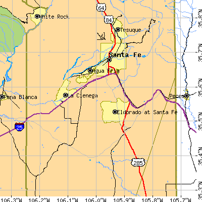 Zip code 87505 close-up map