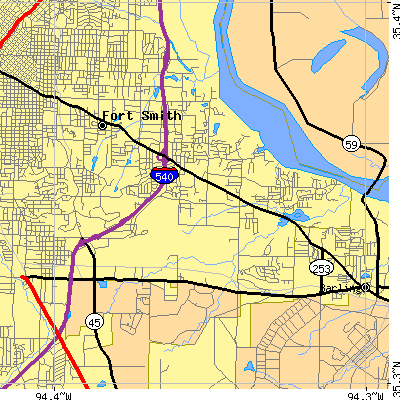 Zip code 72903 close-up map