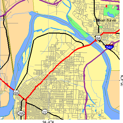 Zip code 72904 close-up map
