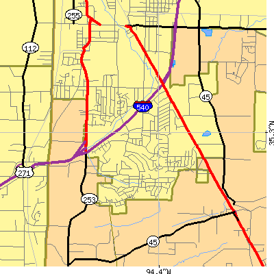 Zip code 72908 close-up map