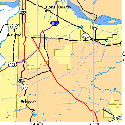 Zip code 72916 close-up map